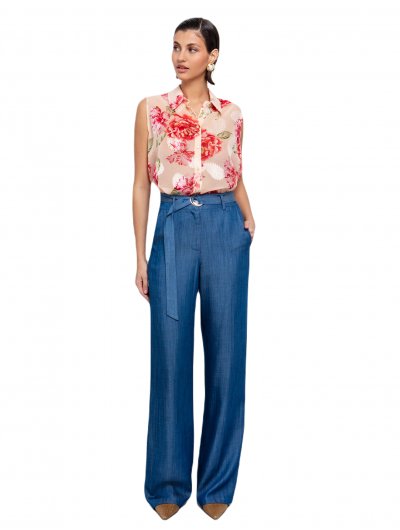 Toi & Moi γυναικείο παντελόνι denim εφέ με ζώνη 20-5548-125