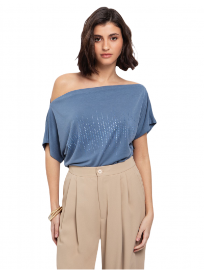 Toi & Moi γυναικεία μπλούζα one shoulder με strass 80-6459-125