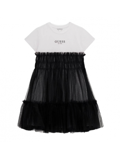 Guess παιδικό μίντι φόρεμα fit and flare MIXED FABRIC SS DRESS J5RK18K6YW0
