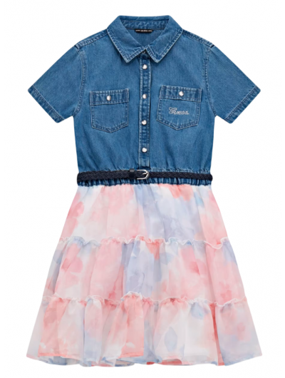 Guess παιδικό μίνι φόρεμα fit and flare MIXED FABRICS SS DRESS J5RK31D4EU0