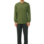 Vamp ανδρική χειμερινή πυζάμα με γεωμετρικό σχέδιο και λαιμόκοψη V 23651