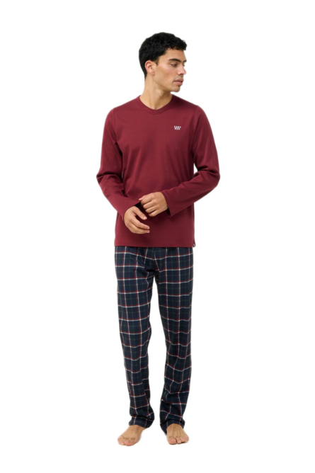 Vamp ανδρική χειμερινή καρό πυζάμα με λαιμόκοψη V 23681