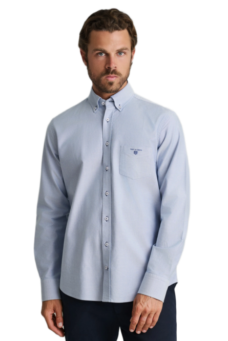 Navy&Green ανδρικό μονόχρωμο πουκάμισο Oxford 24NG.KR134/1B