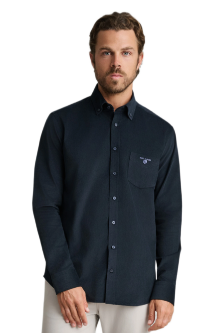 Navy&Green ανδρικό μονόχρωμο κοτλέ πουκάμισο 24NG.SD146/1B.1