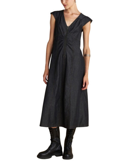 Attrattivo γυναικείο μακρύ φόρεμα με φερμουάρ τύπου denim 91253752