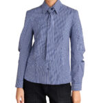 Attrattivo γυναικείο μακρυμάνικο ριγέ πουκάμισο με γραβάτα 92211237