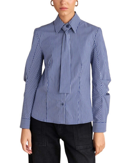 Attrattivo γυναικείο μακρυμάνικο ριγέ πουκάμισο με γραβάτα 92211237