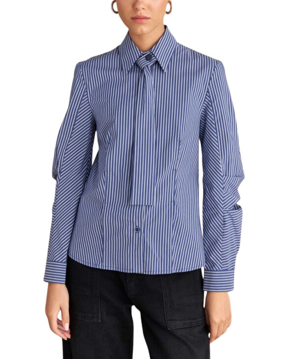 Attrattivo γυναικείο μακρυμάνικο ριγέ πουκάμισο με γραβάτα 92211237 Attrattivo γυναικείο μακρυμάνικο ριγέ πουκάμισο με γραβάτα 92211237