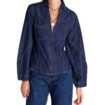 Attrattivo γυναικείο μεσάτο τζιν πουκάμισο με φερμουάρ 9922680