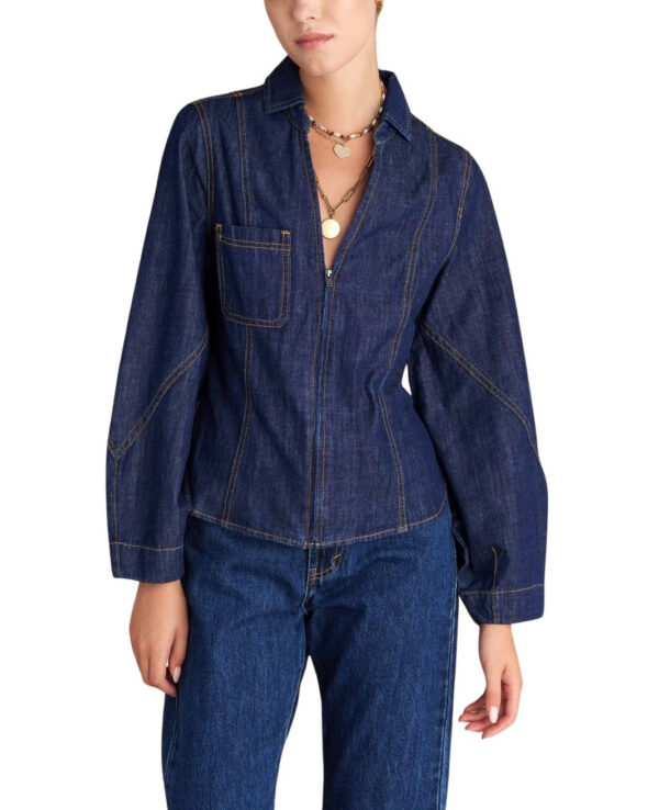 Attrattivo γυναικείο μεσάτο τζιν πουκάμισο με φερμουάρ 9922680 Attrattivo γυναικείο μεσάτο τζιν πουκάμισο με φερμουάρ 9922680