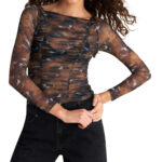 Attrattivo γυναικεία see-through φλοράλ μπλούζα 92237274