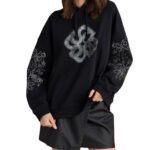 Attrattivo γυναικείο oversized φούτερ με σχέδια και στρας 9921603