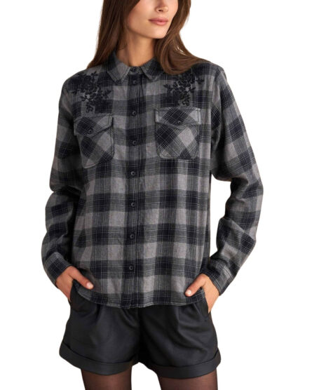 Attrattivo γυναικείο πουκάμισο καρό με κεντήματα 9921673