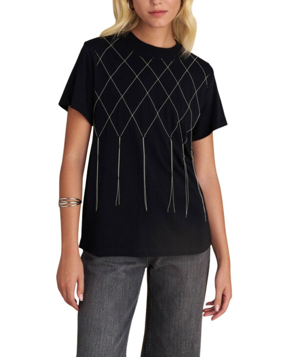 Attrattivo γυναικείο κοντομάνικο t-shirt με αλυσιδάκια 9921806 Attrattivo γυναικείο κοντομάνικο t-shirt με αλυσιδάκια 9921806