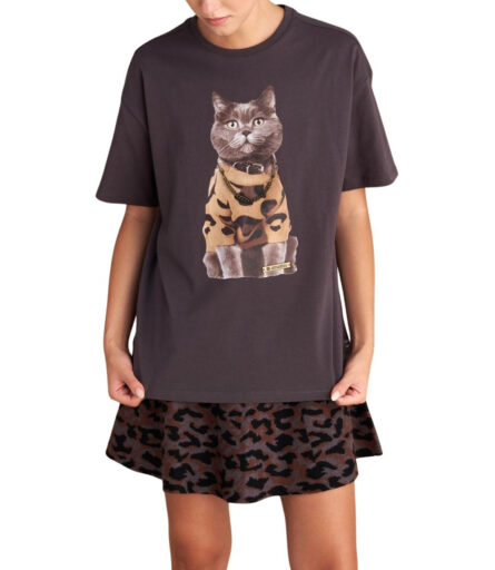 Attrattivo γυναικείο κοντομάνικο t-shirt με στάμπα και αλυσιδάκι 9921808