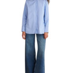 Attrattivo γυναικείο μονόχρωμο βαμβακερό πουκάμισο 9922227