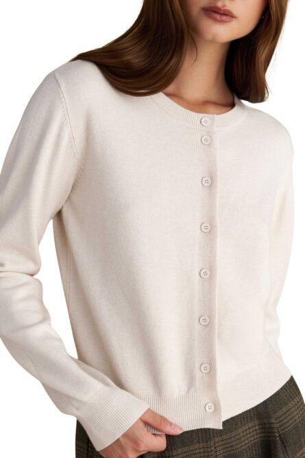 Attrattivo γυναικεία πλεκτή μονόχρωμη ζακέτα 9P22813