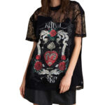 Attrattivo γυναικείο κοντομάνικο t-shirt με τύπωμα και δαντέλα 9921805