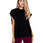 Toi Moi γυναικεία αμάνικη πλεκτή μπλούζα με στρας 70-4867-225