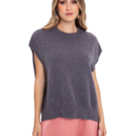 Toi Moi γυναικεία αμάνικη πλεκτή μπλούζα με στρας 70-4867-225