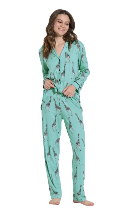 Jeannette γυναικεία κουμπωτή πυζάμα καμηλοπάρδαλη 8109