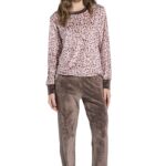 Jeannette γυναικεία βελούδινη πυζάμα εμπριμέ 8129