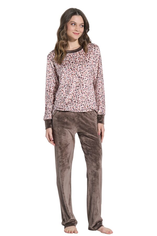 Jeannette γυναικεία βελούδινη πυζάμα εμπριμέ 8129