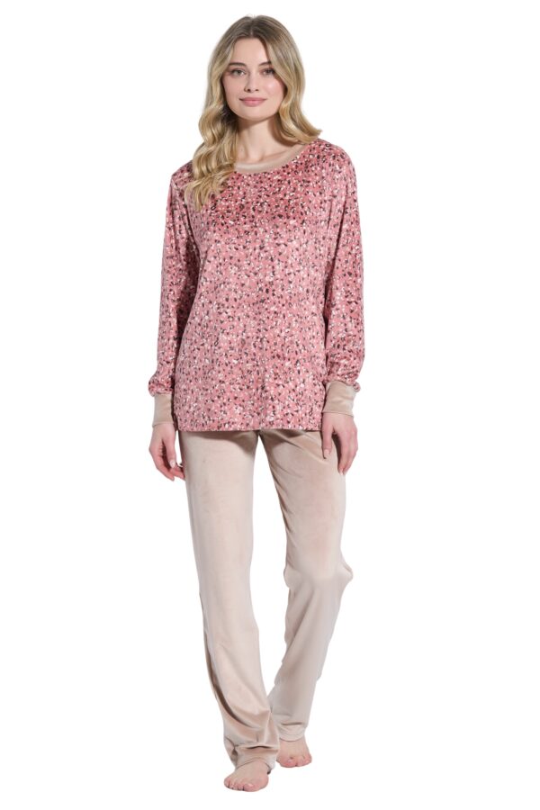 Jeannette γυναικεία βελούδινη πυζάμα εμπριμέ 8129