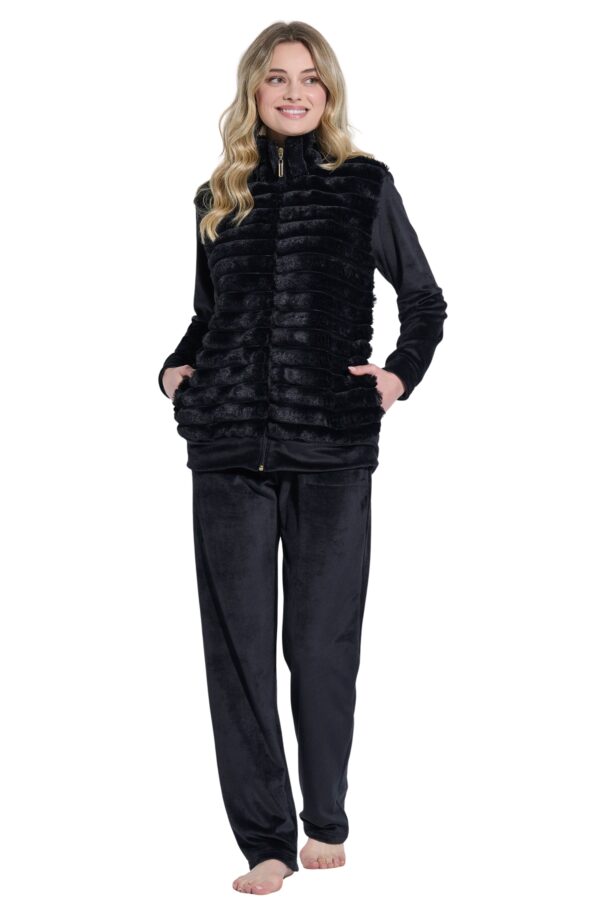 Jeannette γυναικεία βελούδινη φόρμα με γούνα 8162