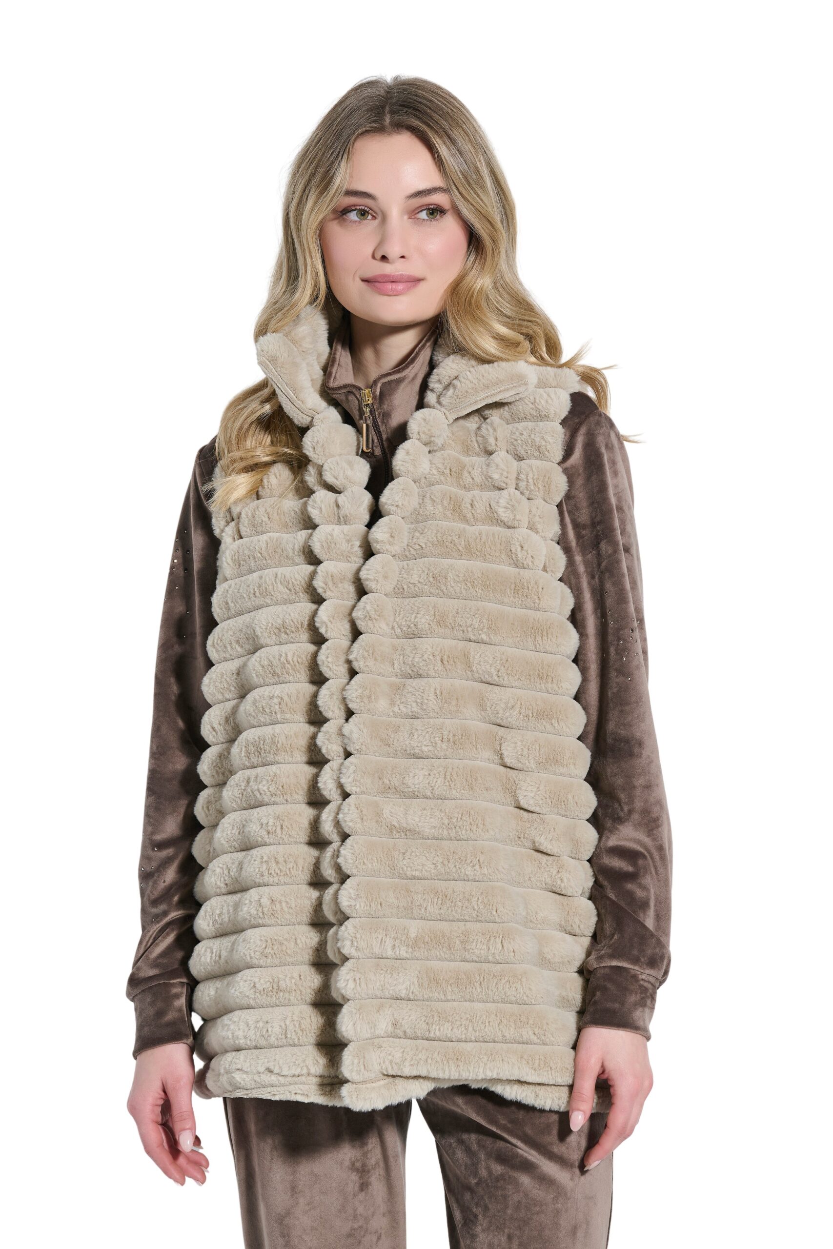 Jeannette γυναικείο αμάνικο γούνινο τζάκετ 8165