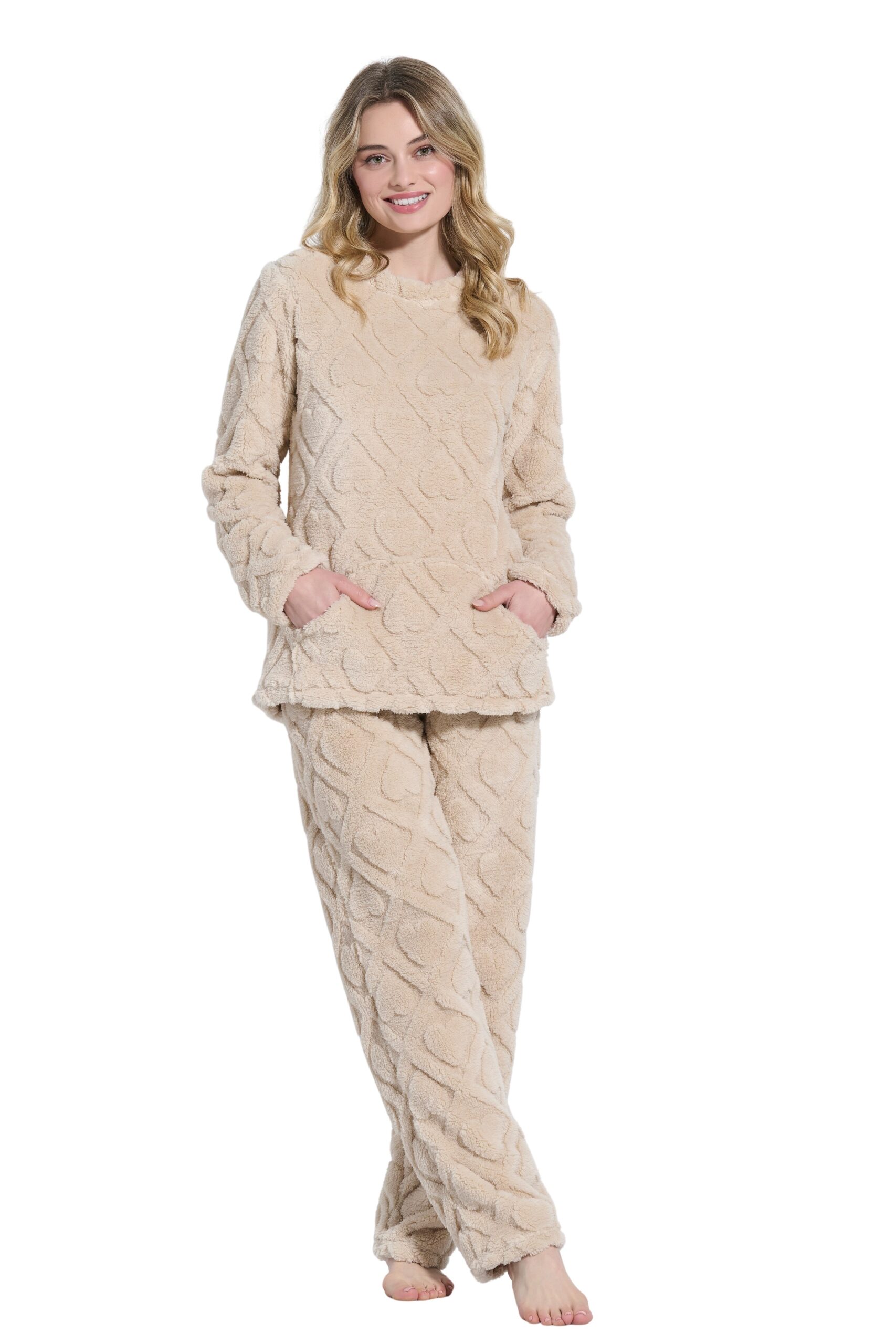 Jeannette γυναικεία πυζάμα fleece με καρδιές 8170