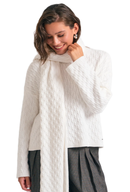 Funky Buddha γυναικείο πλεκτό πουλόβερ με κασκόλ FBL012-130-09