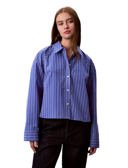 Calvin Klein γυναικείο ριγέ cropped πουκάμισο LV047C118G