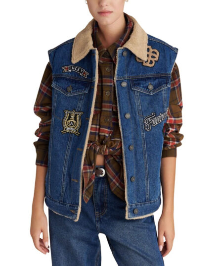 Attrattivo γυναικείο τζιν γιλέκο με γούνινη επένδυση 9921684