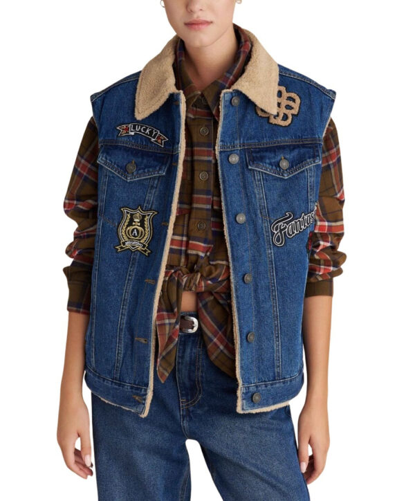 Attrattivo γυναικείο τζιν γιλέκο με γούνινη επένδυση 9921684