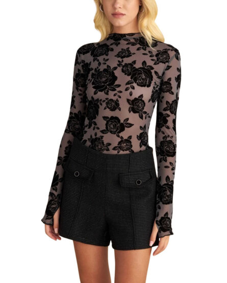 Attrattivo γυναικείο see-through κορμάκι με βελούδινα λουλούδια 9921675