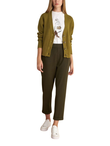 Attrattivo γυναικείο υφασμάτινο παντελόνι με λάστιχο και ρεβέρ 9910559J