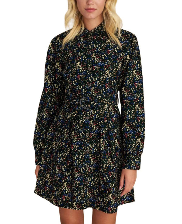 Attrattivo γυναικείο μίνι φλοράλ φόρεμα με ζώνη 9921845