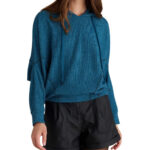 Attrattivo γυναικεία μονόχρωμη πλεκτή μπλούζα με κουκούλα 92501259