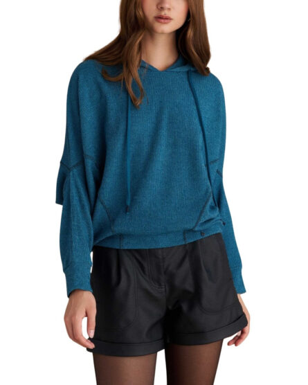 Attrattivo γυναικεία μονόχρωμη πλεκτή μπλούζα με κουκούλα 92501259