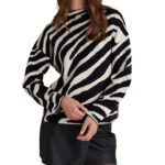 Attrattivo γυναικεία πλεκτή μπλούζα ζέβρα 9P22947