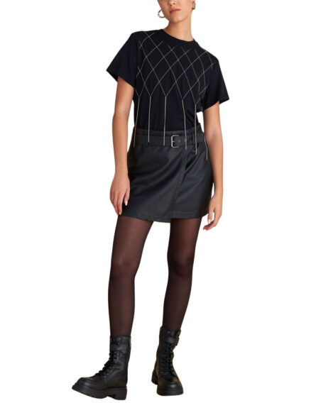 Attrattivo γυναικεία μίνι φούστα δερματίνης με ζώνη 9921531