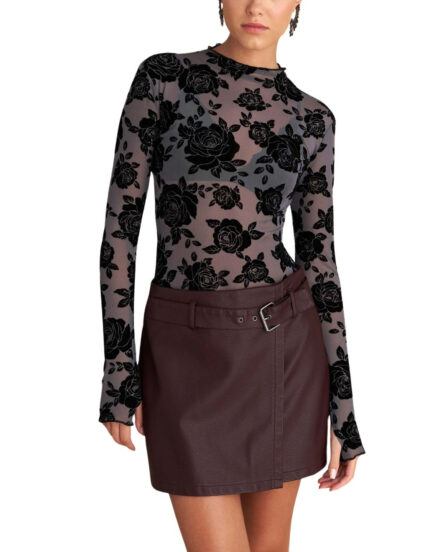 Attrattivo γυναικεία μίνι φούστα δερματίνης με ζώνη 9921531