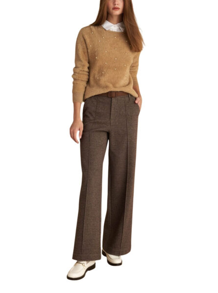 Attrattivo γυναικείο ψηλόμεσο τουίντ παντελόνι με ζώνη 9921570