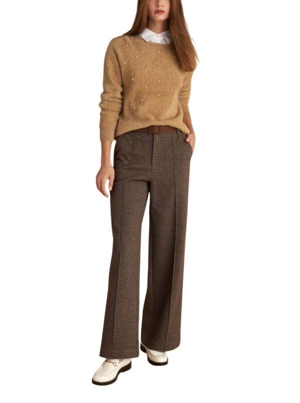 Attrattivo γυναικείο ψηλόμεσο τουίντ παντελόνι με ζώνη 9921570 Attrattivo γυναικείο ψηλόμεσο τουίντ παντελόνι με ζώνη 9921570