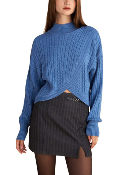 Attrattivo γυναικεία πλεκτή ασύμμετρη μπλούζα 9P22085C