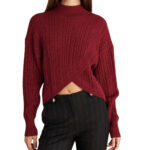 Attrattivo γυναικεία πλεκτή ασύμμετρη μπλούζα 9P22085C