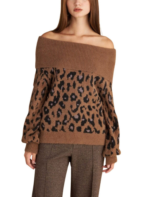 Attrattivo γυναικεία πλεκτή μπλούζα λέοπαρ έξωμη 9P22945 Attrattivo γυναικεία πλεκτή μπλούζα λέοπαρ έξωμη 9P22945