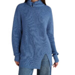 Attrattivo γυναικεία μακριά πλεκτή μπλούζα με ασημί λεπτομέρεια 9P22958