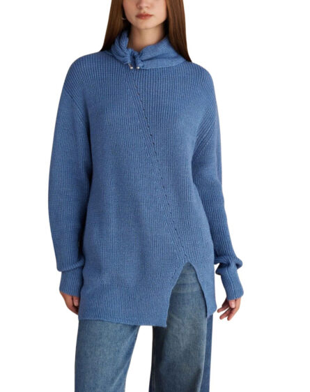 Attrattivo γυναικεία μακριά πλεκτή μπλούζα με ασημί λεπτομέρεια 9P22958